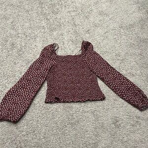 Copper Key boho style blouse. Floral print. Burgundy.